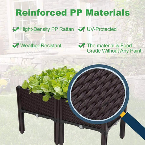 Plastic Square Raised Garden Bed Set With Self-Watering Design, weather-resistant PP material, 2-piece modular kit on lawn