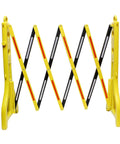 8 Ft Folding Traffic Barrier Fence with Reflectors, Portable construction barricade, yellow with red and white reflectors.