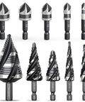 Pro Grade Step Drill Bit Set With Four Spiral Flutes And Countersink Bits In A Sturdy Tool Box For Metal Aluminum Wood And Plastic Featuring Nitrided HSS Bits By Thinkwork displayed