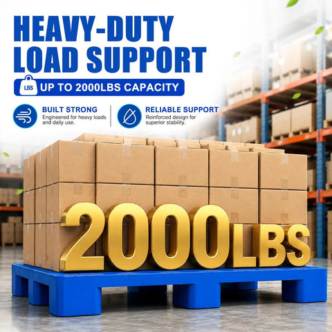 Beefy Heavy-Duty Plastic Pallet for Basement and Garage Storage HDPE Stackable Floor Pad With 2000 Lbs Capacity in warehouse