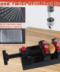 Pro Grade Hand Drill Pin Vise Kit For Jewelry Making And Tiny Craft Projects with adjustable chuck and drill bits in a vise