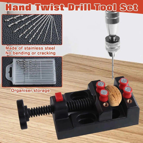 Pro Grade Hand Drill Pin Vise Kit For Jewelry Making And Tiny Craft Projects with adjustable chuck and drill bits in a vise