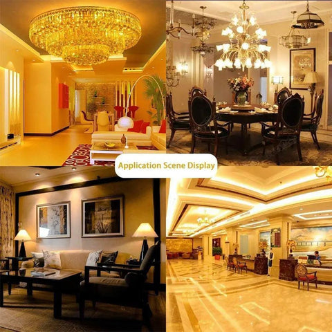 110V-130V G4 LED Bulb 3W Dimmable Warm White 3000K in various elegant home lighting settings, including ceiling, dining, and living rooms.