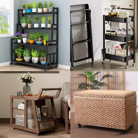 Image showcasing various furniture pieces with 12 Pack 1 Inch Swivel Caster Wheels With Rubber Base And Precision Ball Bearings.