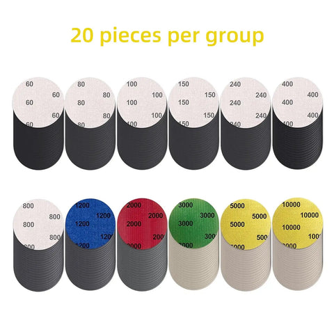 2 Inch Sanding Discs Set With Assorted Grits 60 To 10000 Silicon Carbide Hook And Loop Sandpaper stacked in groups of 20