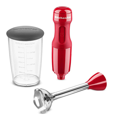 Limited Edition Queen Of Hearts Corded Hand Blender In Bold Passion Red Boasts A Non Slip Soft Grip Handle, sleek chrome blending arm and mixing jar.