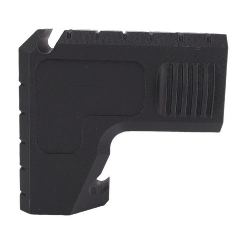 Top Shelf Table Saw Dust Collection Adapter With Dead Simple Snap On Hook Mount and Rock Solid Seal for Dwe7485 Saw side view showing durable black resin material.