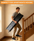 Heavy Duty 4 Tier Foldable Storage Shelf, Massive Rolling Wire Rack With Pivoting Casters, Dead Simple Tool Free Assembly, Total Game Changer Cube Organizer For Kitchen Pantry Garage Or Home Office, Black being carried upstairs.