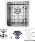 15 By 17 Inch Undermount Bar Kitchen Sink With Single Bowl Handmade Stainless Steel 18 Gauge T304 Built Tough Unbreakable Construction Satin Finish Includes Strainer And Bottom Grid