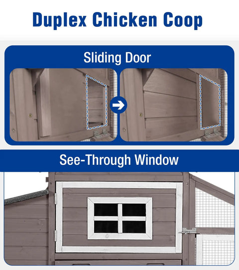 Ultimate Chicken Coop With Run And Wheels For Outdoor Backyard Poultry Hen House showing sliding door and see-through window