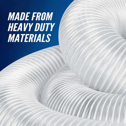 Heavy PVC 4 Inch By 50 Foot Clear Dust Collection Hose With Flexible Debris And Fume Flow, stainless steel clamps