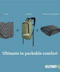 V Seat Inflatable Cushion For Travel, Camping, Backpacking And Bleachers next to day bag and travel blanket.