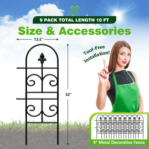Image of a single panel from the Tall Decorative Metal Garden Fence Panels Set 32 Inch High And 10 Foot Long 9 Pack Rustproof No Dig Fence