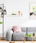 Dimmable 68 Inch Floor Lamp With Stepless Dimming From Zero To One Hundred Percent, Three 800LM LED Edison Bulbs Included, Industrial Rustic Tall Standing Lamp For Living Room And Bedroom near sofa with decor.