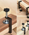 Heavy Duty Adjustable C Clamps Pack Of 8 Aluminum Alloy With Nonslip Rubber Pads For Woodworking Welding Secure Holding And Cabinet Door Alignment Perfection shown clamped onto wooden boards.