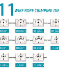 Beefy Workhorse Wire Rope Crimping Tool Kit with 11 dies for Aluminum Ferrules and Oval Sleeves 3/64 to 3/16 Inch use