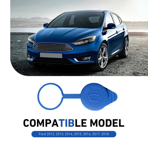 Ford Windshield Washer Fluid Cap Replacement for 2012 Through 2018, Direct Fit Wiper Reservoir Tank Cover, Plug And Play Easy Install, OEM CP9Z17A605A, Durable Blue Cap for Quick Fit and Leak Proof Service shown with compatible Ford model