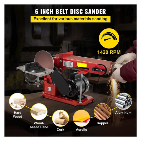 Heavy Duty 375W Bench Belt And Disc Sander Combo For Woodworking Projects, 6 inch sanding various materials, 1420 RPM.