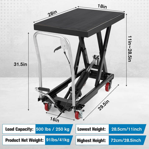 Hydraulic lift table cart by Amazon, black, 500 lb capacity, single scissor lift with non-slip pad