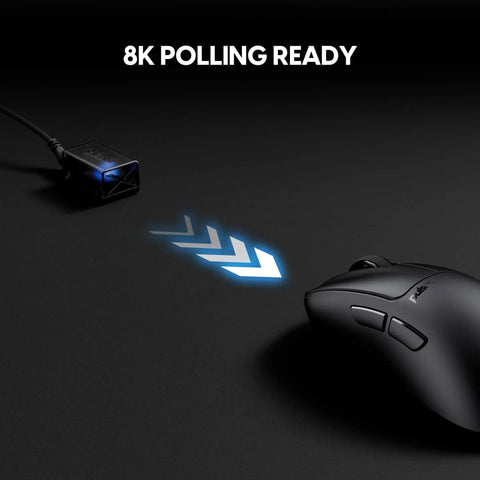 Featherweight Optical Gaming Mouse With Slick Ergonomic Frame Ultra Low Latency Tracking For Crisp Aim Weighs Just Forty Four Grams So You Move Quick Zero Drag Grip And Tough Switches For Grinding Out Win Streaks with 8K polling indicator.