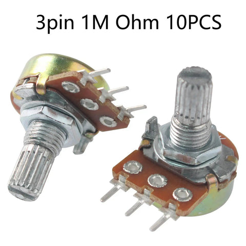 10Pcs Potentiometer 1M Ohm Variable Resistors 3 Pin 15mm Shaft Linear Potentiometers for audio and DIY projects