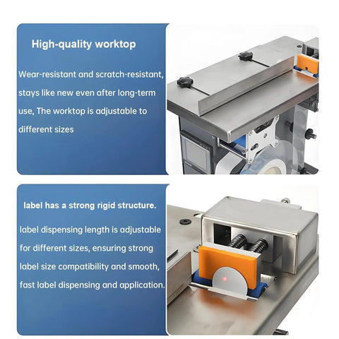 Xoiasth Semi Automatic Corner Labeling Machine With Plc Microcomputer Control worktop showing adjustable, scratch-resistant surface and label dispenser.