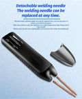 Portable DIY Handheld Spot Welder with 11 Adjustable Speeds showing detachable welding needle on blue background.