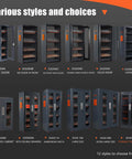 Various styles of Beefy Heavy Duty CNC Tool Holder Cabinet for CAT30 Storage and Organization displayed in a catalog.