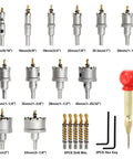 Heavy Duty 12 Piece Hole Saw Kit with Carbide Tipped Saws from 14mm to 54mm, 5 Drill Bits, 2 Hex Keys, 1 Punch Locator