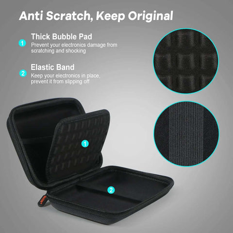 Heavy Duty Rugged Hard Shell Carrying Case For Gps Navigator External Hard Drive And Portable Tech Gear With Knuckle Busting Drop Protection open to show thick bubble pad and elastic band.