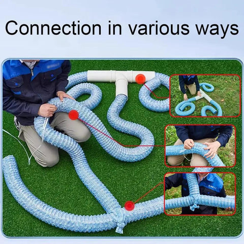 Soft Infiltration Perforated Drainage Pipe For Underground Landscaping And Water Management shown in various connections on grass