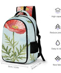 Red Poppy Watercolor Print Backpack For Men And Women, large capacity unisex daypack with dimensions 42cm x 32cm x 18.5cm.