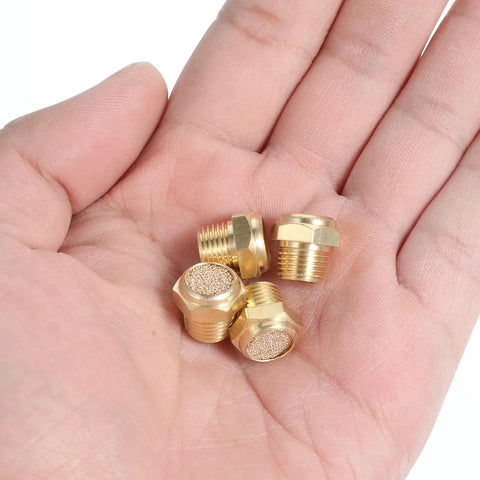 Pneumatic Sintered Brass Breather Filter And Exhaust Muffler Kit 1/8 NPT in hand showing detail and size