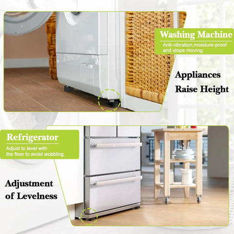 Four Pack Heavy Duty Adjustable Bed Risers 1 2 3 Inch Square Stackable Furniture Lifts for height adjustment on washing machine and fridge