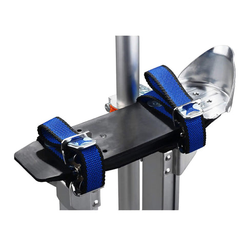 Adjustable Drywall Stilts for Painting and Cleaning, 24 to 40 Inches, Lightweight Aluminum Construction, footplate and straps view.