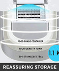 Heavy Duty Countertop Ice Maker With Rapid Freezing And Forty Pounds Daily Output Perfect For Home Bars And Kitchens Compact Stainless Steel Design, showcasing food grade container and insulation details.