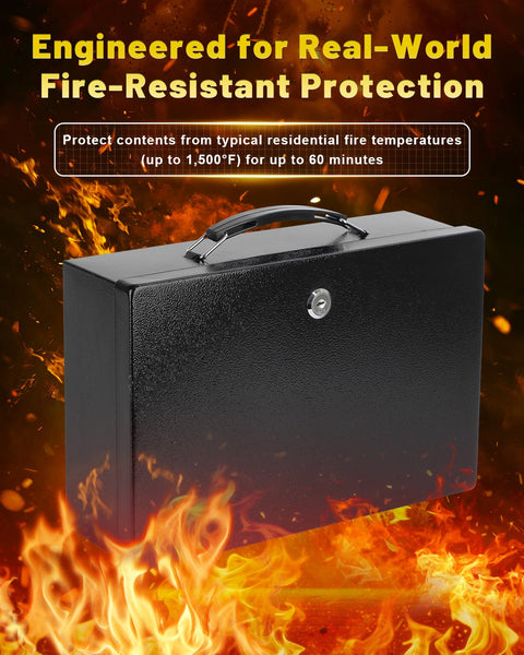 Fireproof Document Safe Box With Key Lock Water And Fire Resistant Storage Chest for Documents Jewelry Passport Cash Black