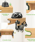 Wood Bike Wall Mount With Shelf And Hooks, All In One Road Bike Storage Rack For Helmets, Shoes, Gloves, Goggles, And Gear