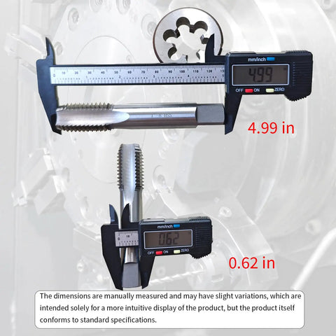 One Inch Eight TPI Tap And Die Set UNC Right Hand 4 Flute Straight Tap And Round Die with caliper measurements