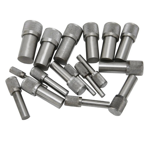 Various steel dies for Pro Grade Steel Disc Cutter Set For Jewelry Making With Round Pendant Punch Tool and Flat Bottom.