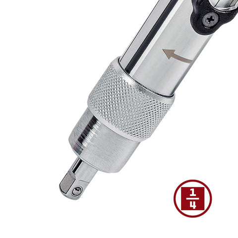Quarter Inch Drive Ratcheting T Handle Torque Wrench with 20 to 100 Inch Pound Range for TPMS Valves and Bike Repair close-up