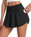 Black Ruffle Skirt Overlay Workout Shorts For Women With High Rise Waist Built In Mesh Liner Quick Dry Soft Fabric