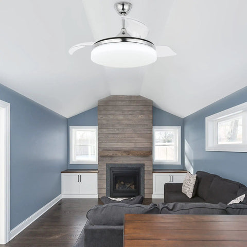 Dope 60 Inch Farmhouse Ceiling Fan With Lights Reversible Quiet DC Motor Fandelier in a modern living room.