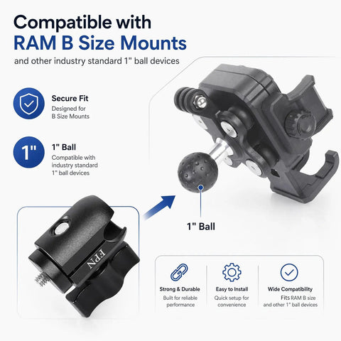 Rugged Aluminum Alloy Single Socket Arm With One Quarter Twenty Threaded Stud For One Inch Ball Components, 360 Degree Rotation, Tough As Nails Heavy Duty Mount Adapter For RAM B Size Mounts, 1-inch ball