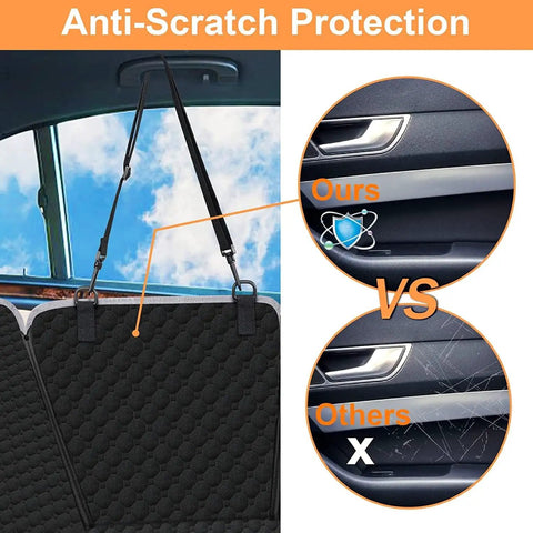 Anti-scratch protection comparison showing Built Like A Tank Dog Car Seat Cover For Tesla Cybertruck 2024 and newer, durable design.