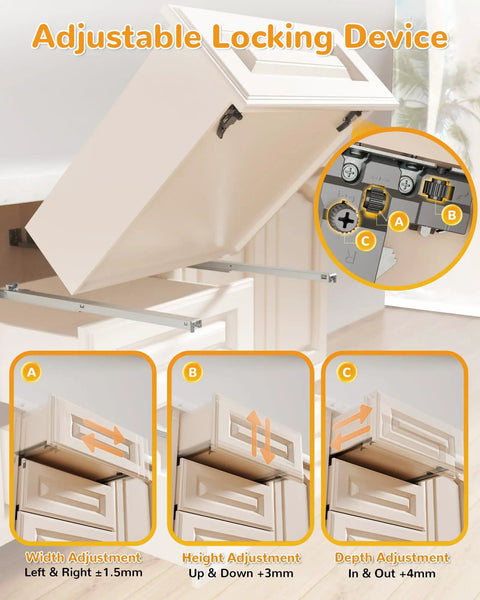 One Pair 15 Inch 5D Undermount Soft Close Drawer Slides With Full Extension, Locking Device, Rear Mount Brackets, Concealed Bottom Mount Rails, Face Frame Cabinet Runners, 100 Lb Load Capacity, Plus Easy 5D Tilt And Height Adjust on white cabinet
