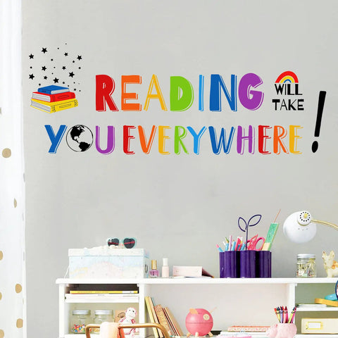 Reading Will Take You Everywhere inspirational quote wall decal sticker for nurseries classrooms playrooms and kids study rooms