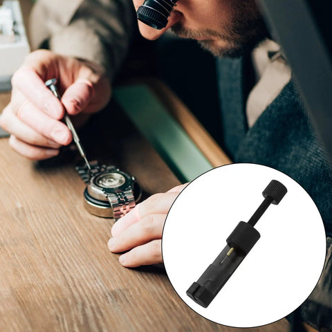 Watch Link Removal Kit For Easy DIY Band Adjustments, hands using spring bar remover tool to adjust metal watch strap