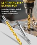 16 Piece Screw Extractor Set With Left Handed Drill Bits For Stripped Damaged Rusted Or Rounded Off Screws And Bolts No Nonsense Easy Out Bolt Remover Kit showcasing a drill and extractor.
