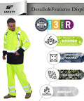 Hi Vis Rain Jacket For Men Waterproof Class 3 High Visibility Rain Gear With Removable Hood And Interior Mesh Liner Black Bottom